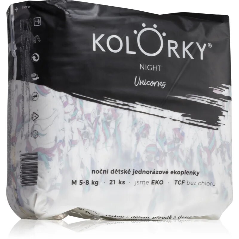 Kolorky Night Unicorn ekološke plenice za enkratno uporabo za popolno zaščito ponoči velikost M 5-8 Kg 21 kos