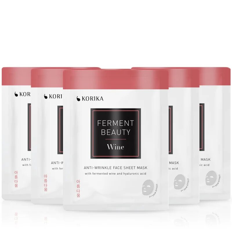KORIKA FermentBeauty Set of 5 Anti-wrinkle Face Sheet Masks with Fermented Wine and Hyaluronic Acid set mask za obraz po znižani ceni