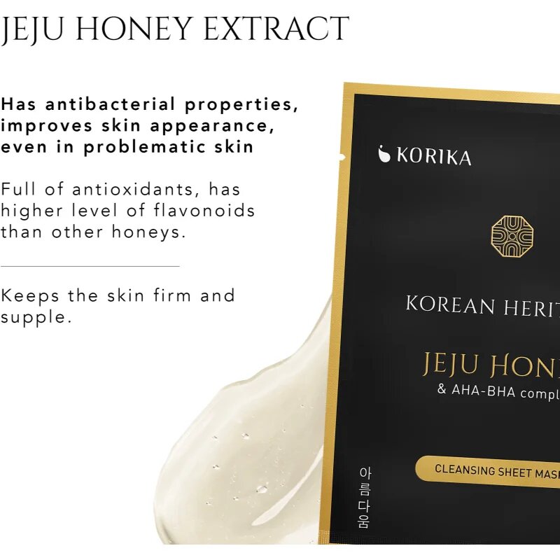 KORIKA Korean Heritage Jeju Honey & AHA-BHA Complex Cleansing Sheet Mask maska iz platna s čistilnim učinkom 25 g