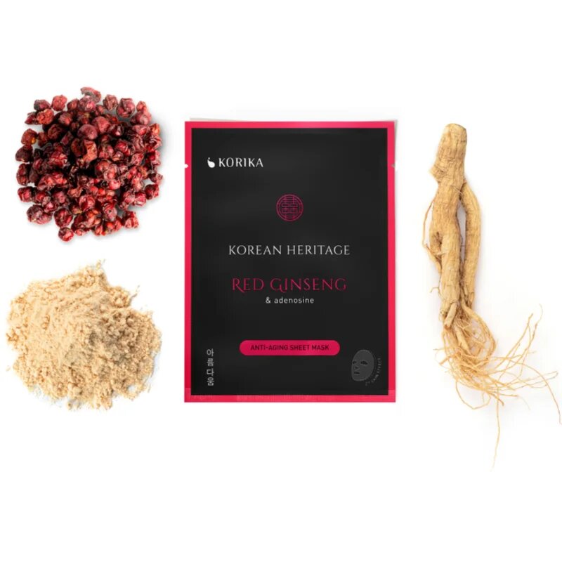 KORIKA Korean Heritage Red Ginseng & Adenosine Anti-aging Sheet Mask set mask za obraz po znižani ceni proti staranju in za učvrstitev kože