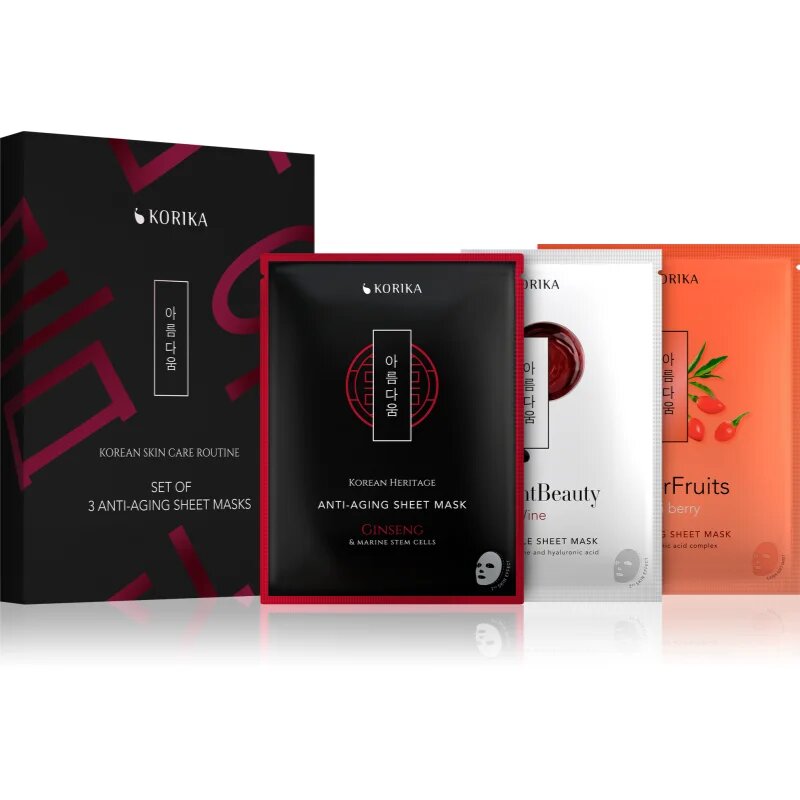KORIKA KOREAN SKIN CARE ROUTINE SET OF 3 ANTI-AGING SHEET MASKS set proti gubam