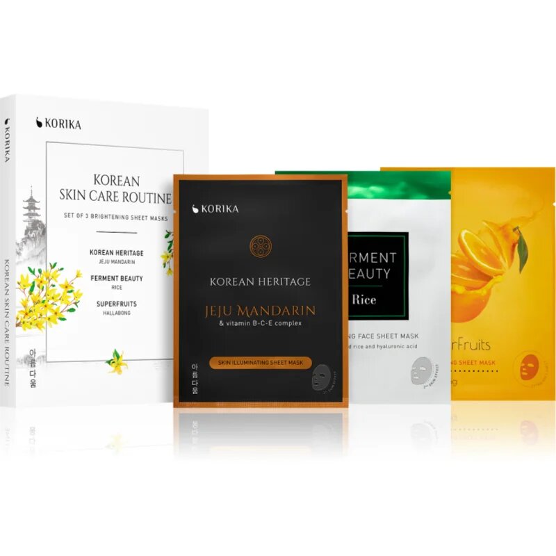 KORIKA KOREAN SKIN CARE ROUTINE SET OF 3 BRIGHTENING SHEET MASKS set za osvetlitev kože