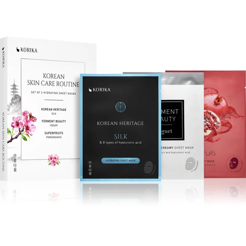KORIKA KOREAN SKIN CARE ROUTINE SET OF 3 HYDRATING SHEET MASKS set z vlažilnim učinkom