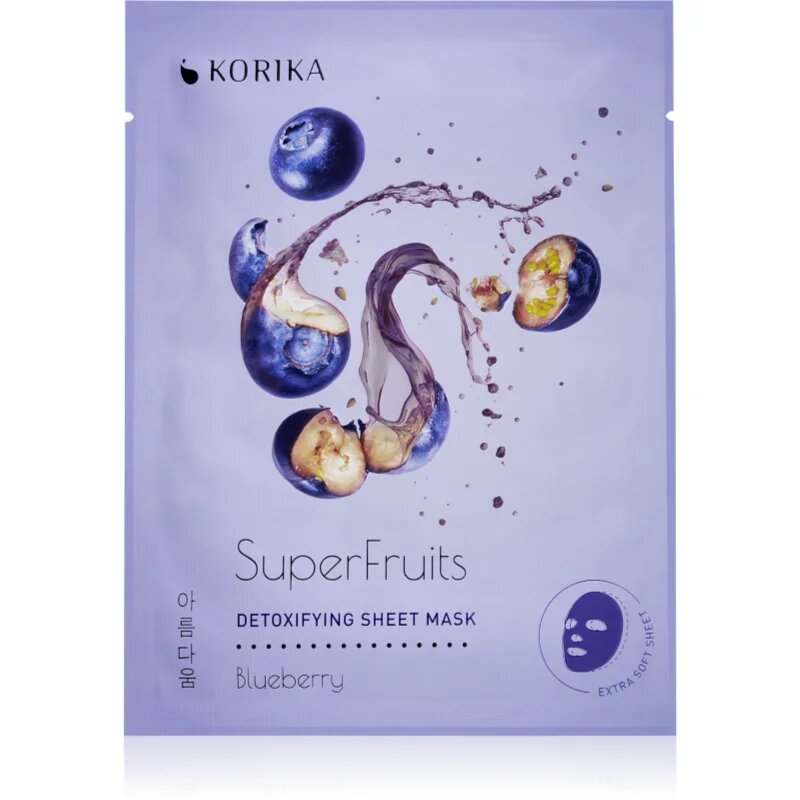 KORIKA SuperFruits Blueberry - Set of 5 Detoxifying Face Sheet Masks set mask za obraz po znižani ceni z razstrupljevalnim učinkom Blueberry