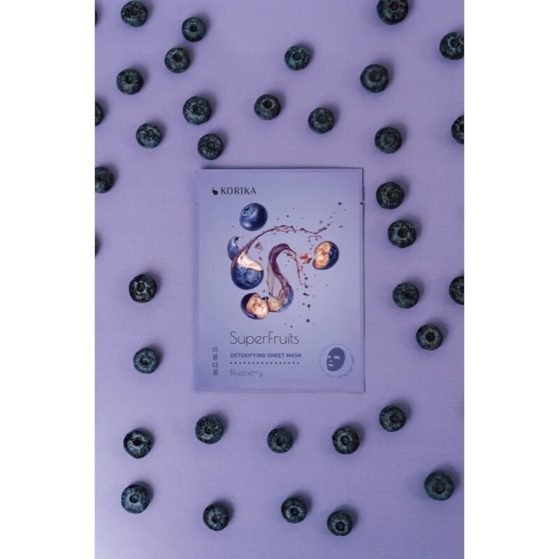 KORIKA SuperFruits Blueberry - Set of 5 Detoxifying Face Sheet Masks set mask za obraz po znižani ceni z razstrupljevalnim učinkom Blueberry