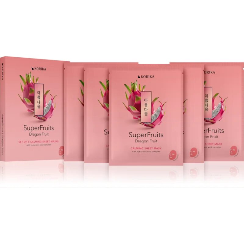 KORIKA SuperFruits Dragon Fruit - Set of 5 Calming Face Sheet Masks set mask za obraz po znižani ceni s pomirjajočim učinkom 5x25 g