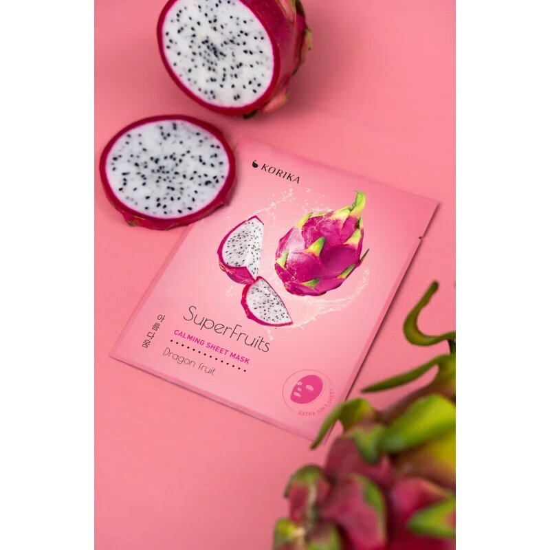KORIKA SuperFruits Dragon Fruit - Set of 5 Calming Face Sheet Masks set mask za obraz po znižani ceni s pomirjajočim učinkom Dragon fruit