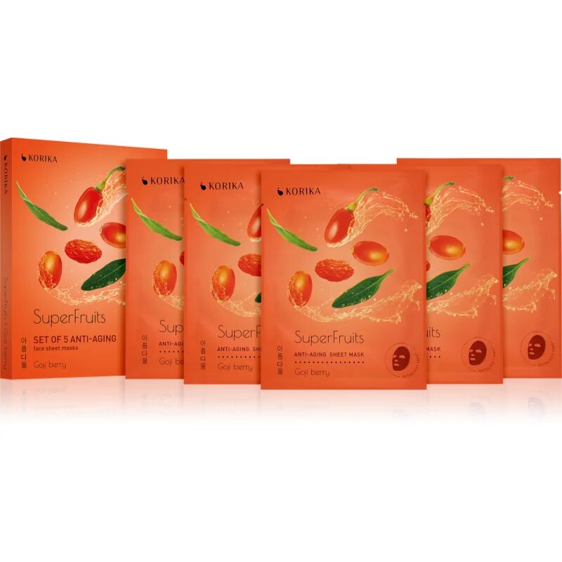 KORIKA SuperFruits Goji Berry - Set of 5 Anti-aging Face Sheet Masks set mask za obraz po znižani ceni s pomlajevalnim učinkom Goji berry
