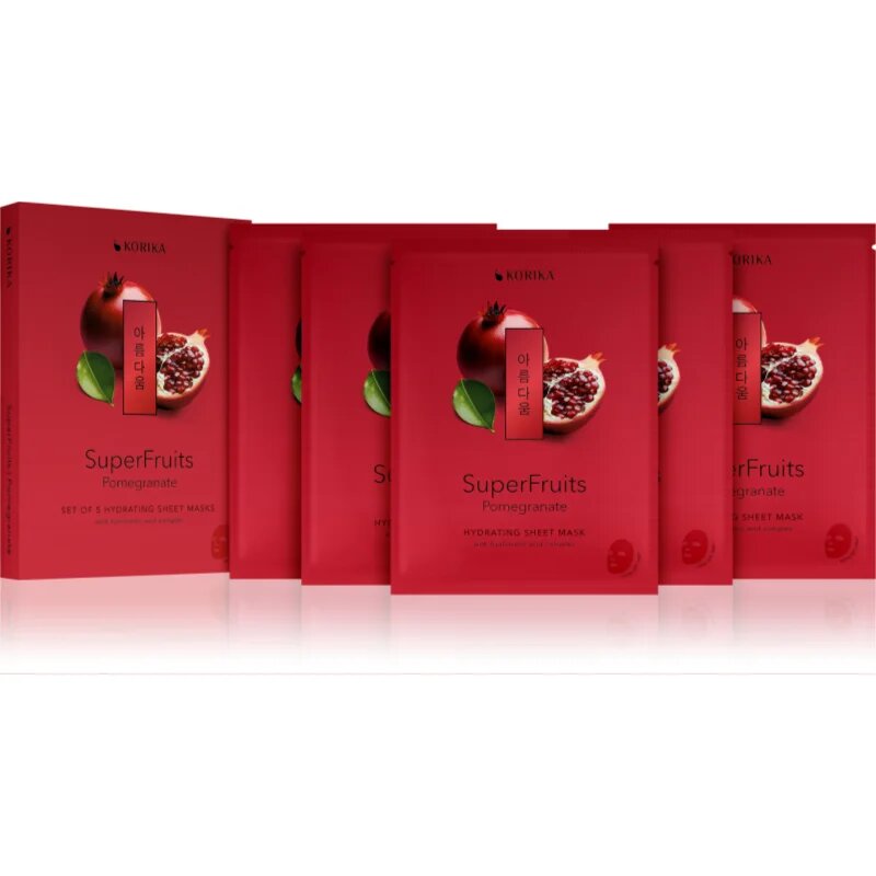 KORIKA SuperFruits Pomegranate - Set of 5 Hydrating Face Sheet Masks set mask za obraz po znižani ceni z vlažilnim učinkom 5x25 g