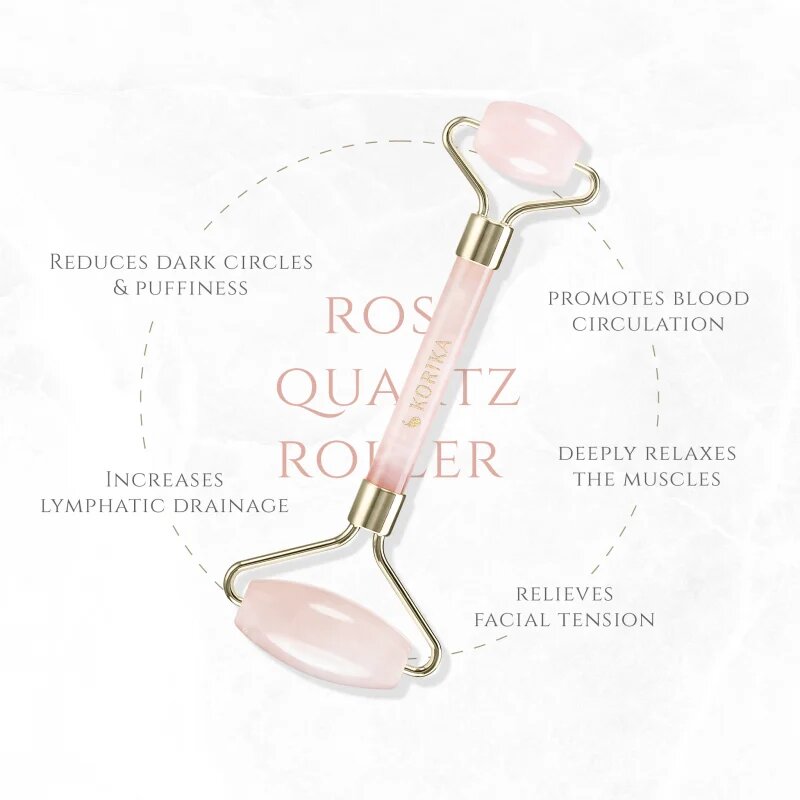 KORIKA Tools Face Roller Green Jade Stone valjček za masažo za obraz Quartz Roller Pink 1 kos