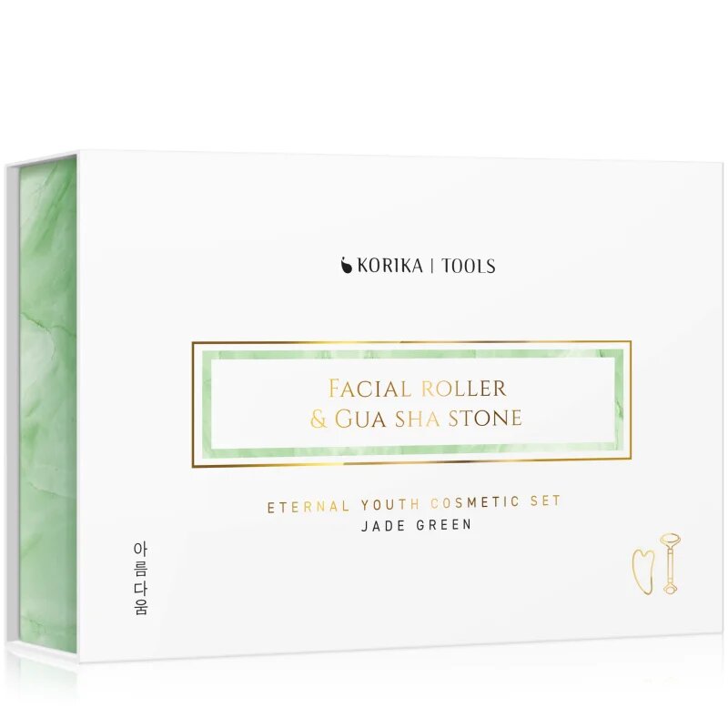 KORIKA Tools Face Roller & Gua Sha valjček za masažo za obraz in pripomoček za masažo Jade Green