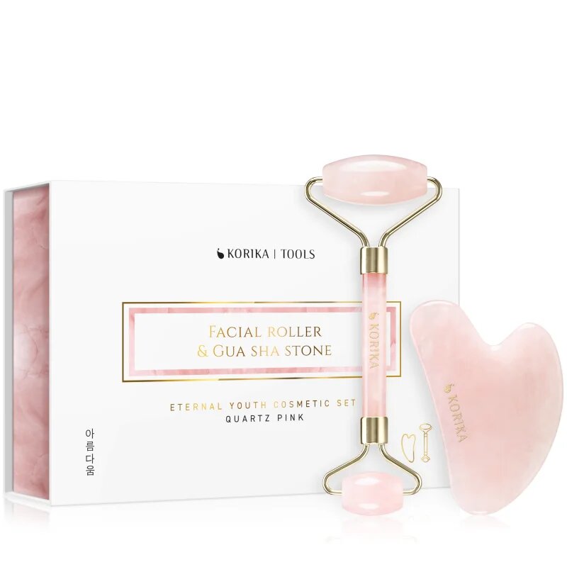 KORIKA Tools Face Roller & Gua Sha valjček za masažo za obraz in pripomoček za masažo Quartz Pink