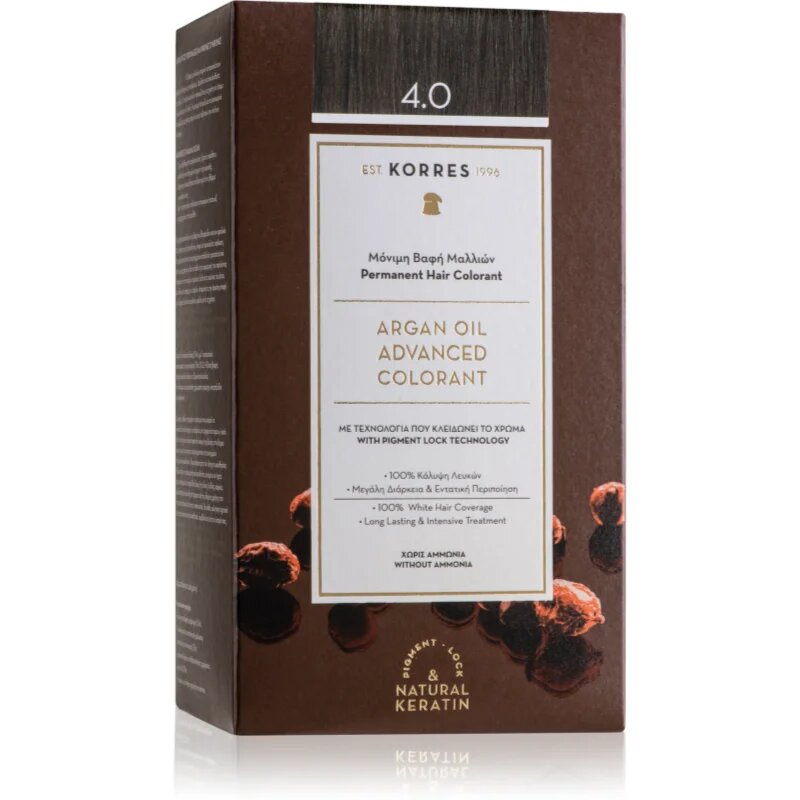 Korres Argan Oil permanentna barva za lase z arganovim oljem odtenek 4.0 Brown 50 ml