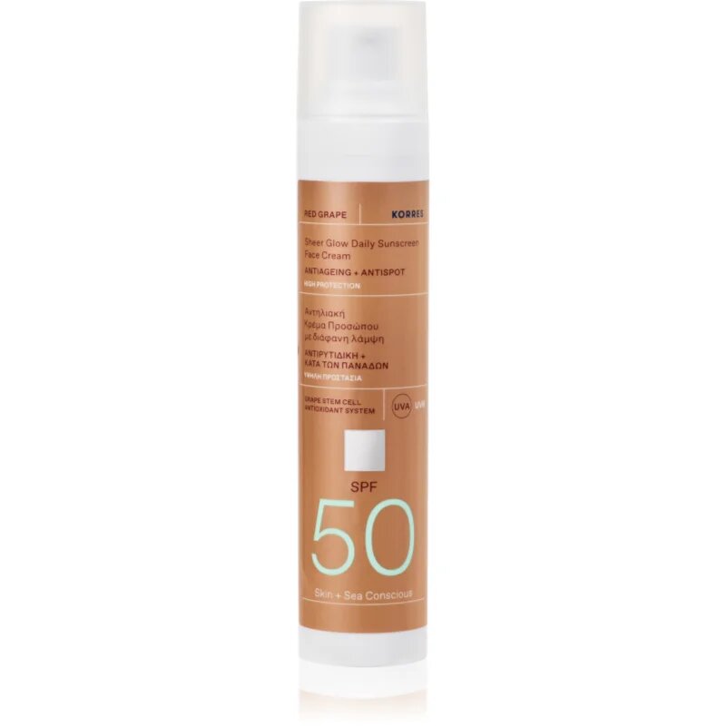 Korres Red Grape Sheer Glow krema za sončenje za osvetlitev kože SPF 50 50 ml