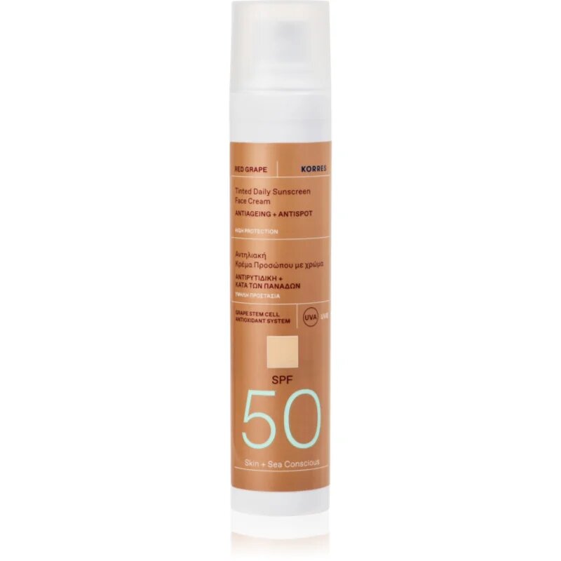 Korres Red Grape Tinted Daily Sunscreen tonirana krema za sončenje za poenotenje tona kože SPF 50 50 ml