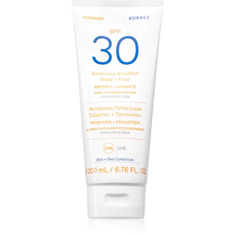 Korres Yoghurt Sunscreen emulzija za sončenje za obraz in telo SPF 30 200 ml