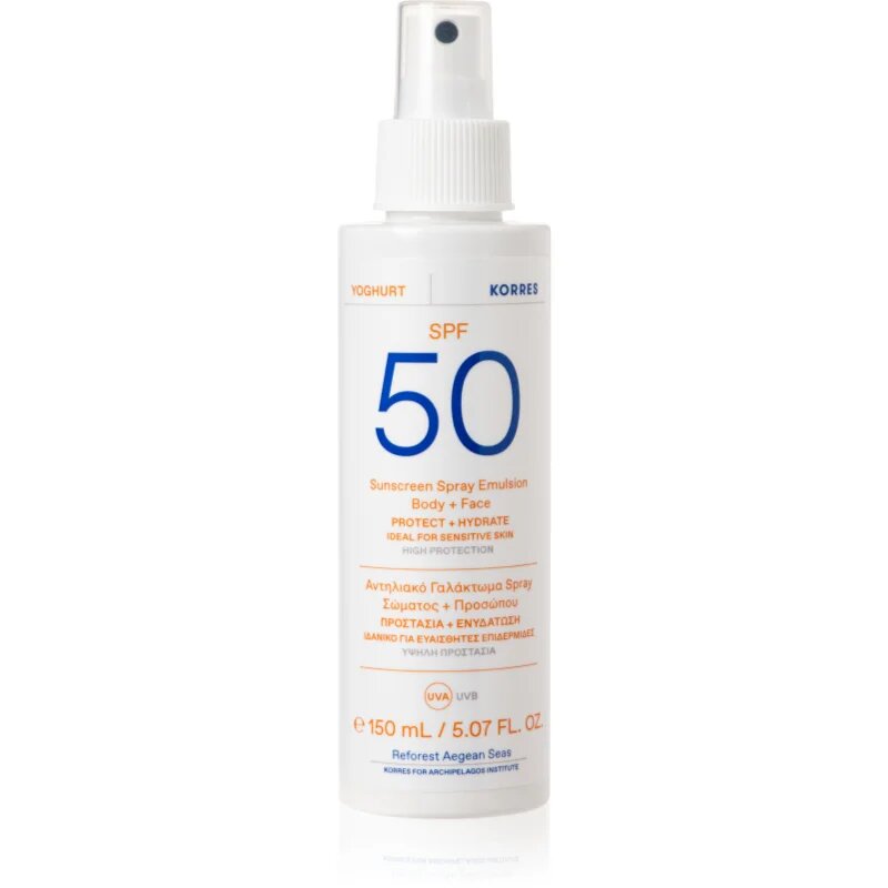 Korres Yoghurt Sunscreen losjon za sončenje v pršilu za obraz in telo SPF 50+ 150 ml