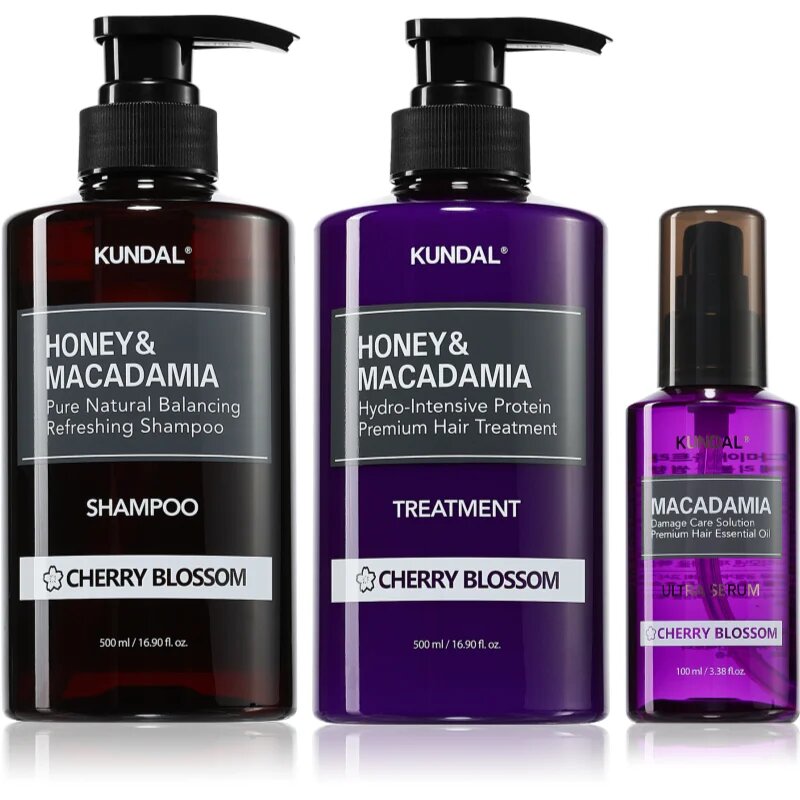 KUNDAL Honey & Macadamia Cherry Blossom set za suhe in poškodovane lase