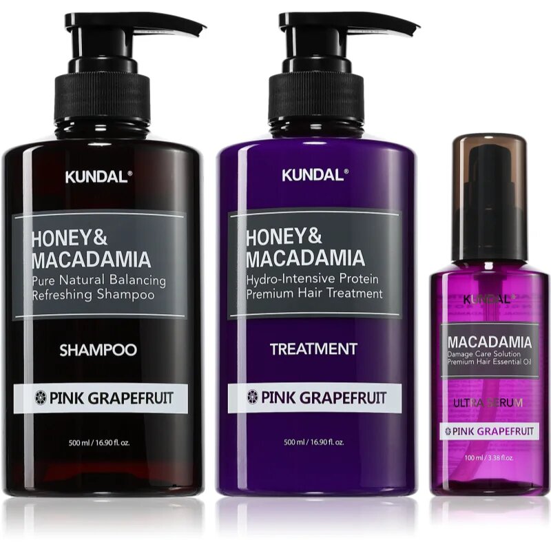 KUNDAL Honey & Macadamia Pink Grapefruit set za suhe in poškodovane lase