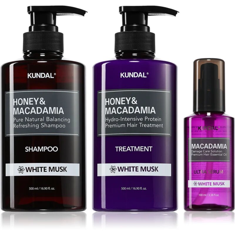 KUNDAL Honey & Macadamia White Musk set za suhe in poškodovane lase