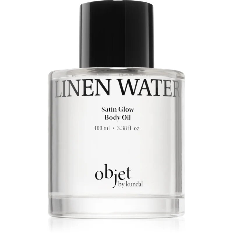 KUNDAL Objet Satin Glow Body Oil negovalno olje za telo za intenzivno vlažnost z vonjem Linen Water 100 ml