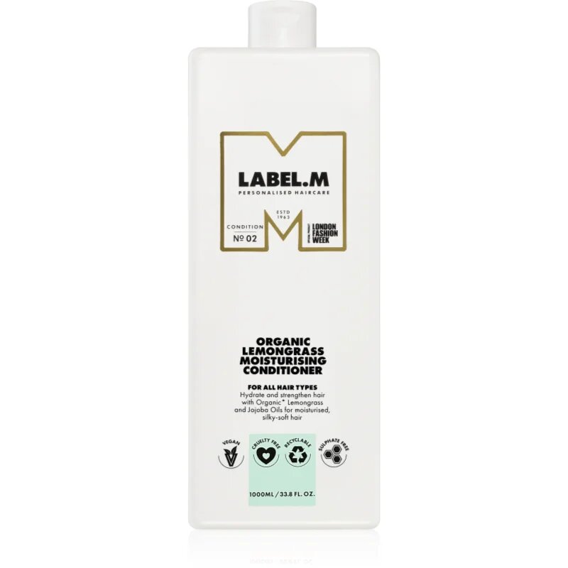 label.m Organic Lemongrass Moisturising Conditioner globinsko vlažilni balzam z limono in limonino travo 1000 ml