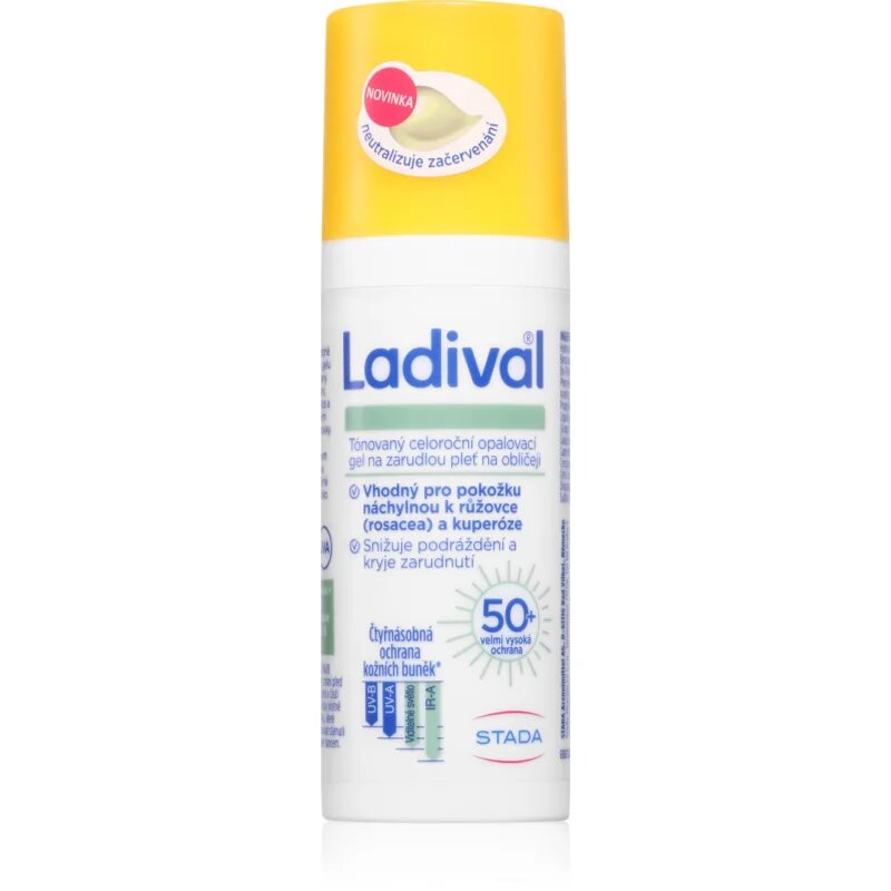 Ladival Sensitive tonirana gel krema za občutljivo in pordelo kožo SPF 50+ 50 ml
