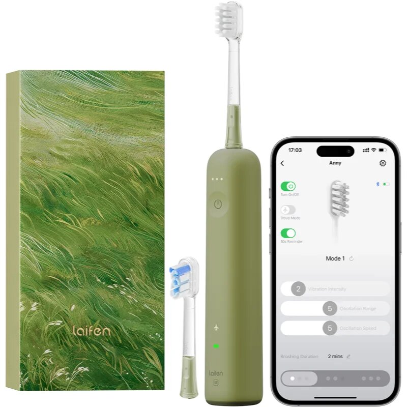 Laifen Wave Special električna zobna ščetka + 2 nadomestni glavi Green 1 kos