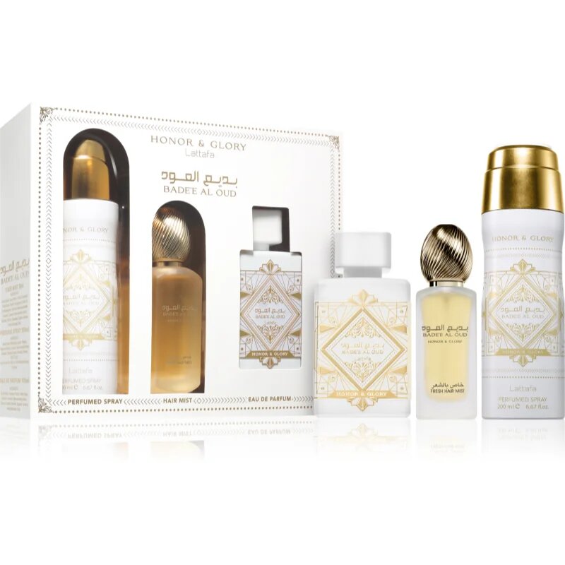 Lattafa Badee Al Oud Honor & Glory darilni set uniseks 3 kos