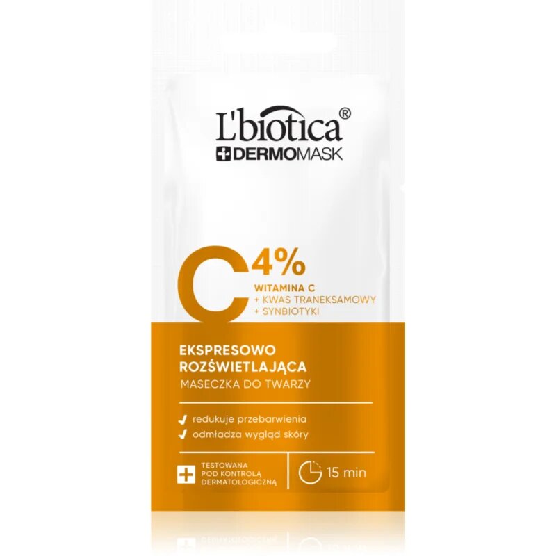 L’biotica DermoMask C 4% posvetlitvena maska za obraz 8 ml
