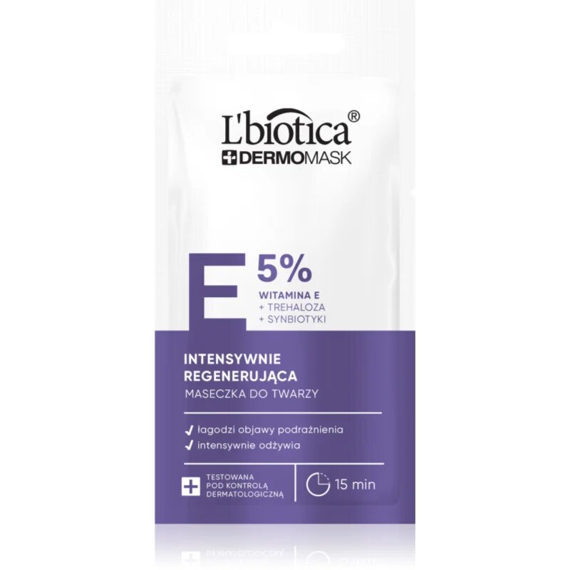 L’biotica DermoMask E 5% intenzivna regeneracijska maska za obraz 8 ml