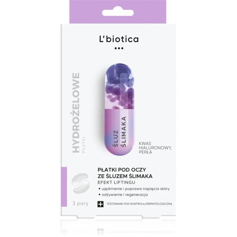 L’biotica Eye Patches Rejuvenating gladilna maska za predel okoli oči s polžjim ekstraktom 1 kos