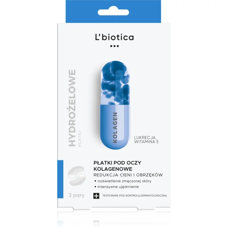 L’biotica Masks kolagen maska za predel okoli oči proti oteklinam in temnim kolobarjem 3 x 2 kos