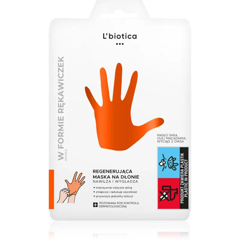 L’biotica Masks regeneracijska maska za roke v obliki rokavic 26 g