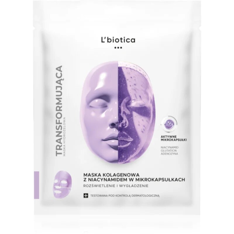 L’biotica Transforming Collagen Mask with Niacinamide in Microcapsules kolagenska maska za osvetlitev kože 1 kos