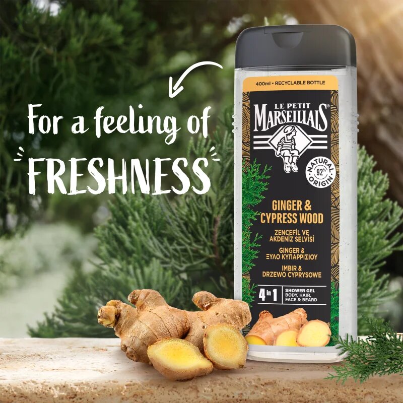 Le Petit Marseillais Ginger & Cypress Wood gel za prhanje 4 v 1 za moške 400 ml