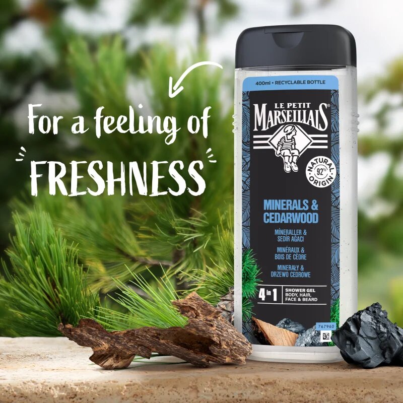 Le Petit Marseillais Minerals & Cedarwood gel za prhanje 4 v 1 za moške 400 ml