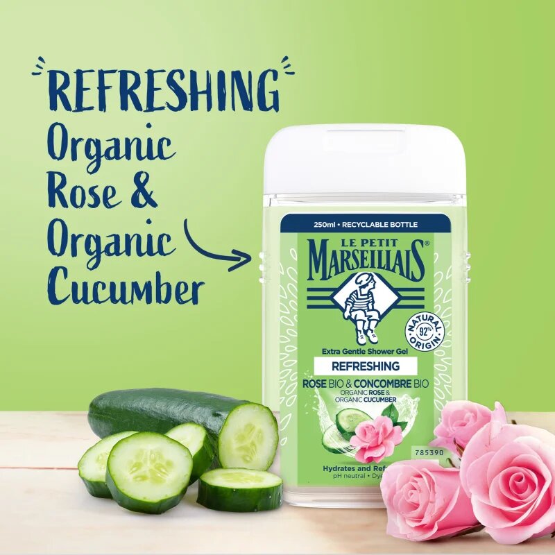 Le Petit Marseillais Rose BIO & Cucumber BIO nežni gel za prhanje 250 ml