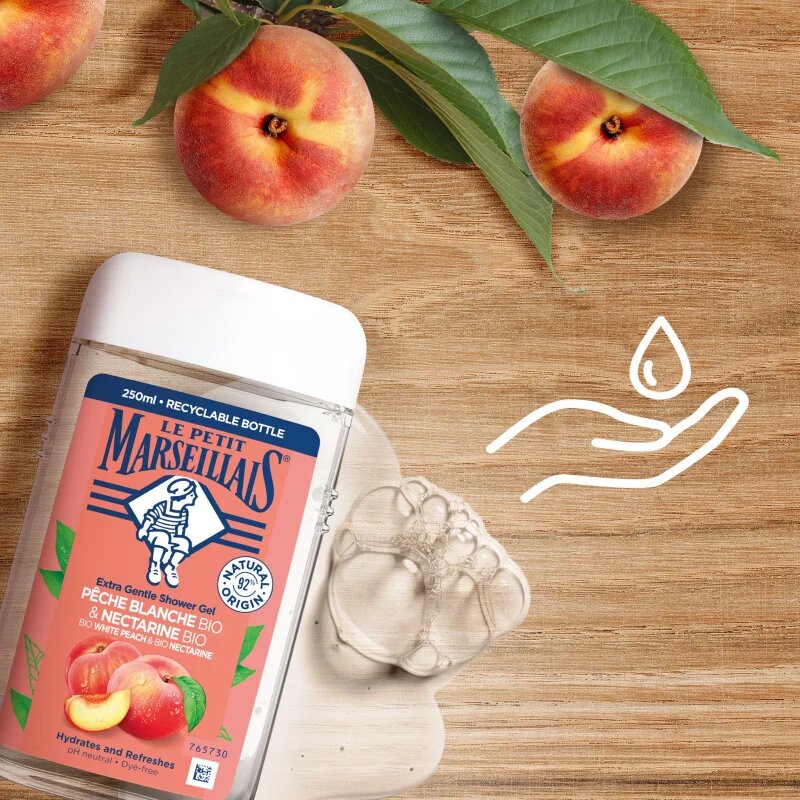 Le Petit Marseillais White Peach Bio & Nectarine Bio nežni gel za prhanje 250 ml