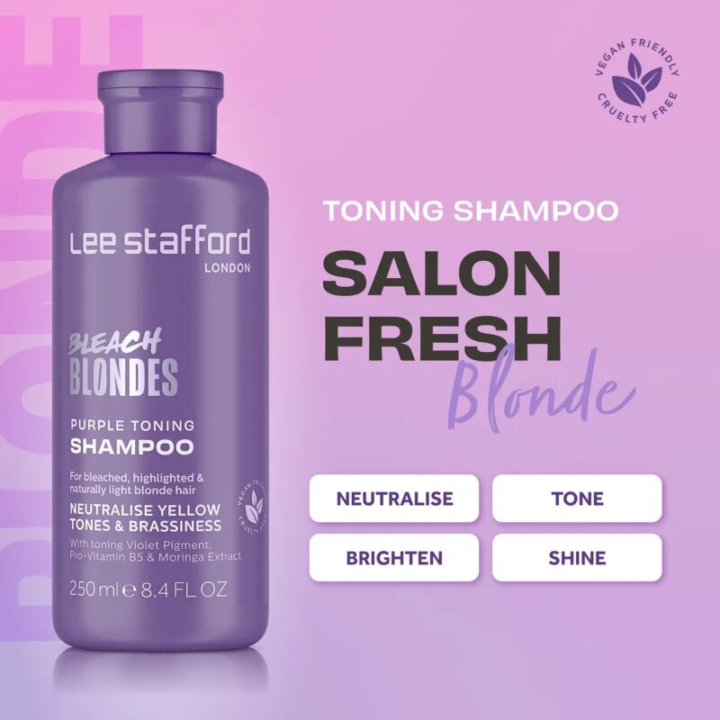 Lee Stafford Bleach Blondes Toning Shampoo šampon za blond lase za nevtralizacijo rumenih odtenkov 250 ml