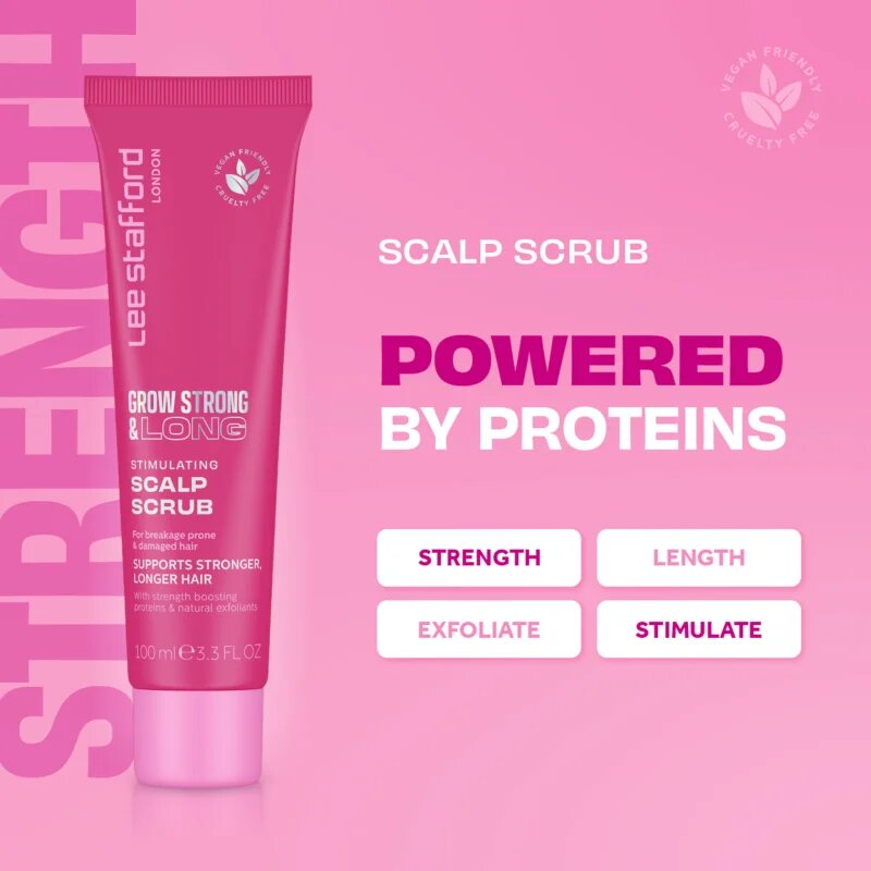 Lee Stafford Grow Strong & Long Stimulating Scapl Scrub piling za lasišče veganski 100 ml