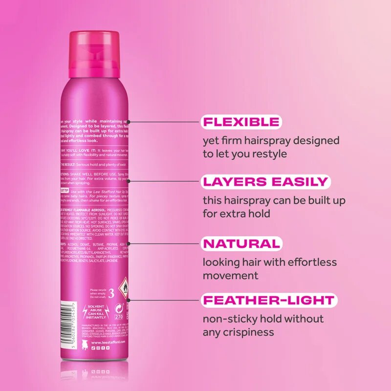 Lee Stafford Styling Hair Spray Flexible Hold Fat n Flexible lak za lase za fleksibilno učvrstitev 200 ml