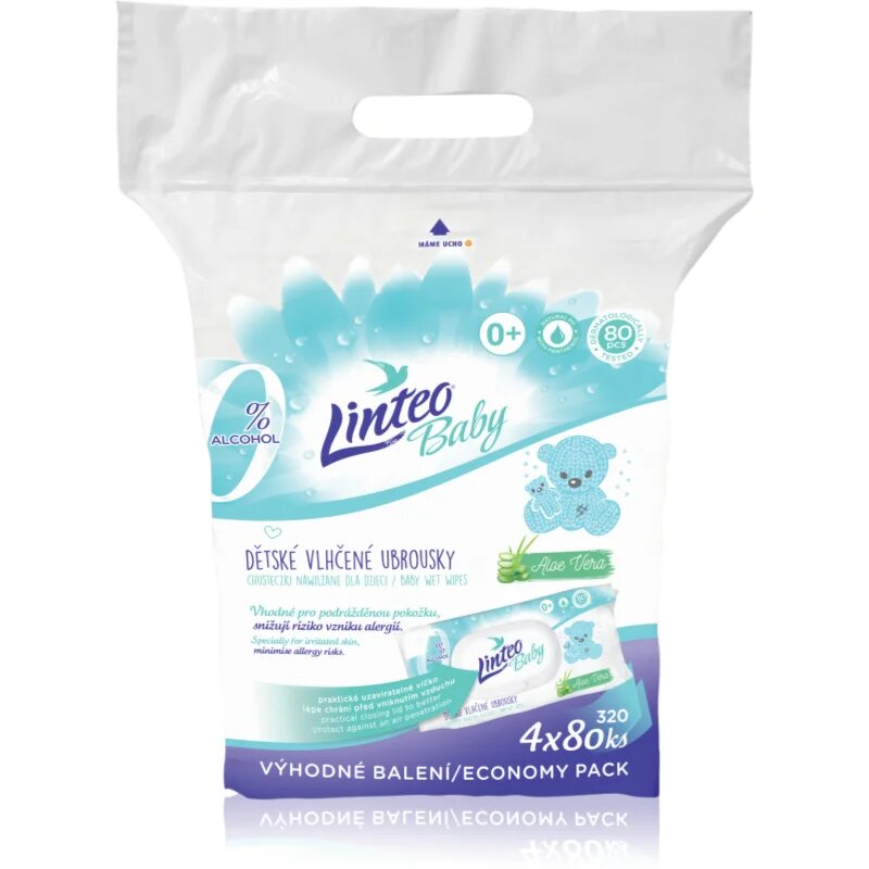 Linteo Baby Pure & Fresh otroški nežni vlažni robčki veliko pakiranje 4x80 kos