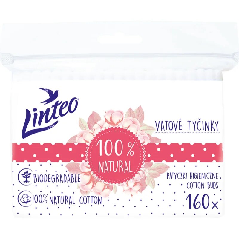 Linteo Natural Cotton Buds vatne paličice v vrečki 160 kos