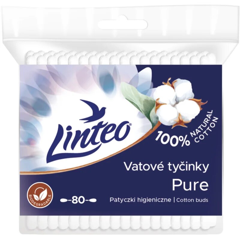 Linteo Natural Cotton Buds vatne paličice v vrečki 80 kos
