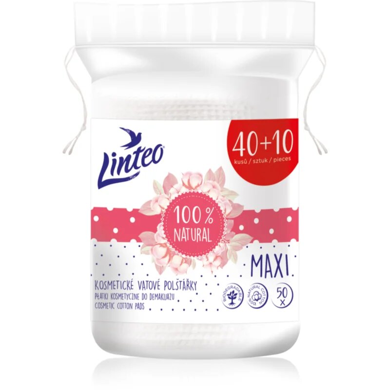 Linteo Natural Cotton Pads blazinice za odstranjevanje ličil Maxi 40 + 10ks 50 kos
