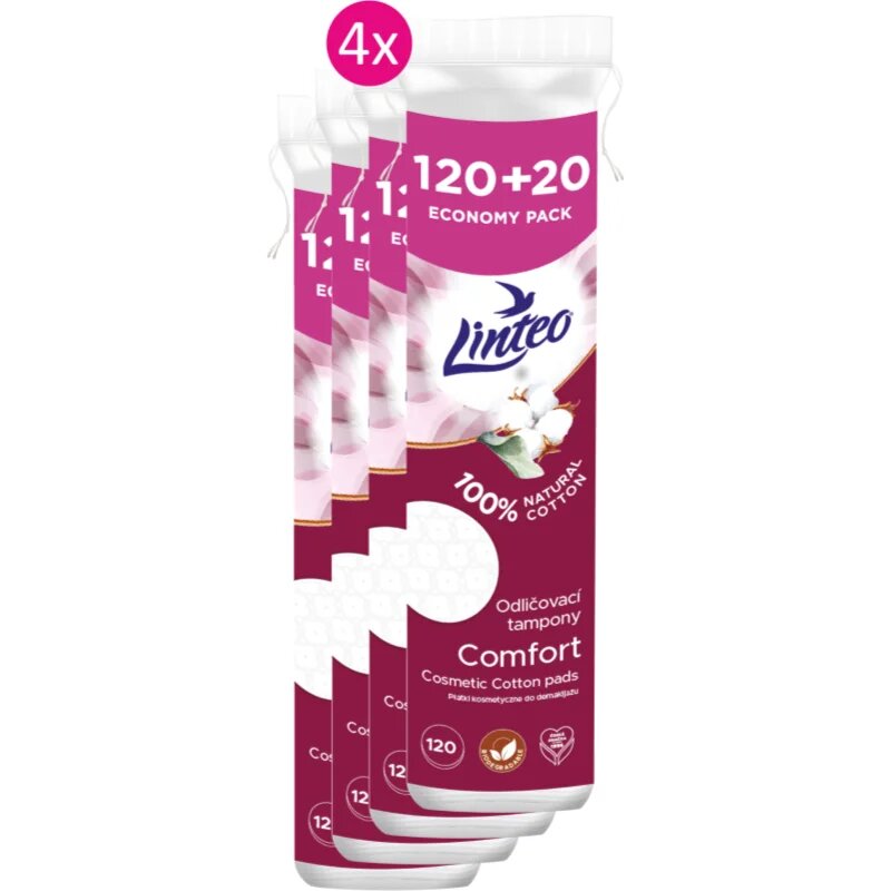 Linteo Natural Cotton Pads vatni tamponi 120 + 20ks x 4