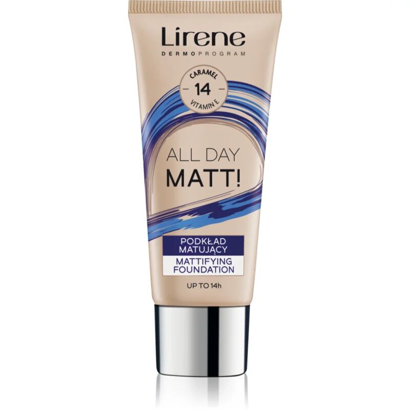 Lirene ALL DAY MATT! matirajoči fluidni tekoči puder za dolgoobstojen učinek odtenek 14 Caramel 30 ml