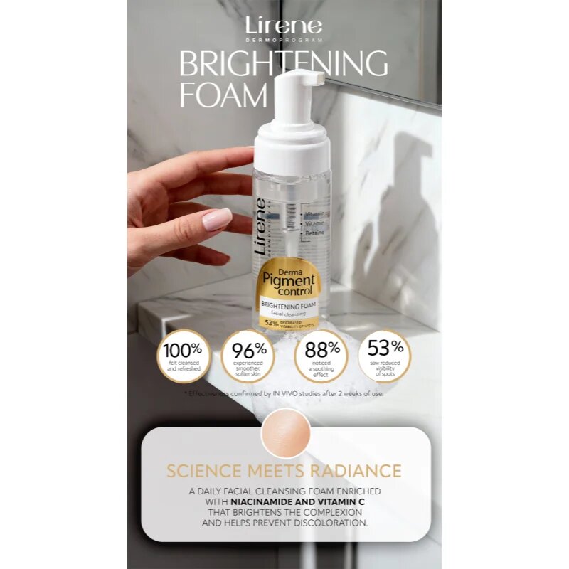 Lirene Derma Pigment Control Brightening Foam posvetlitvena čistilna pena za kožo s hiperpigmentacijo 150 ml
