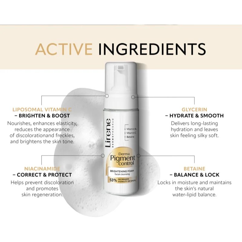 Lirene Derma Pigment Control Brightening Foam posvetlitvena čistilna pena za kožo s hiperpigmentacijo 150 ml